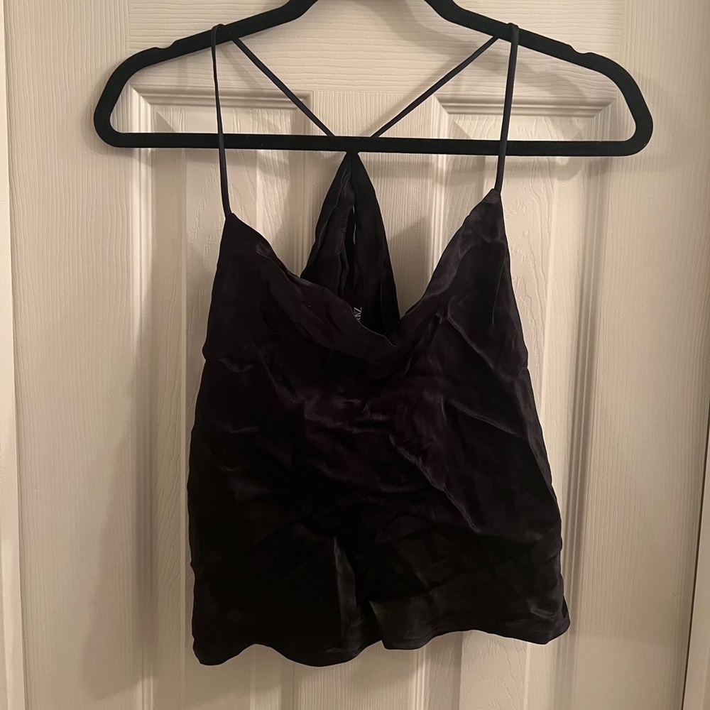 Zara cowl neck and open back cropped satin tank